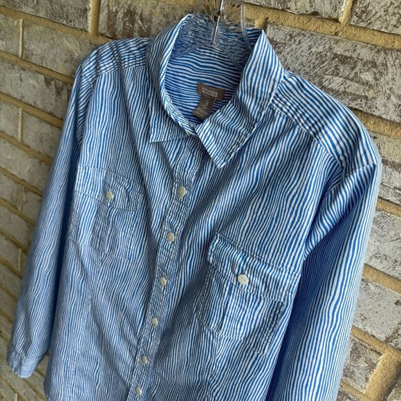 Chico's Long Sleeve Button Up Blue/White Striped Shirt Women's Size 3 (XL) - Picture 4 of 7